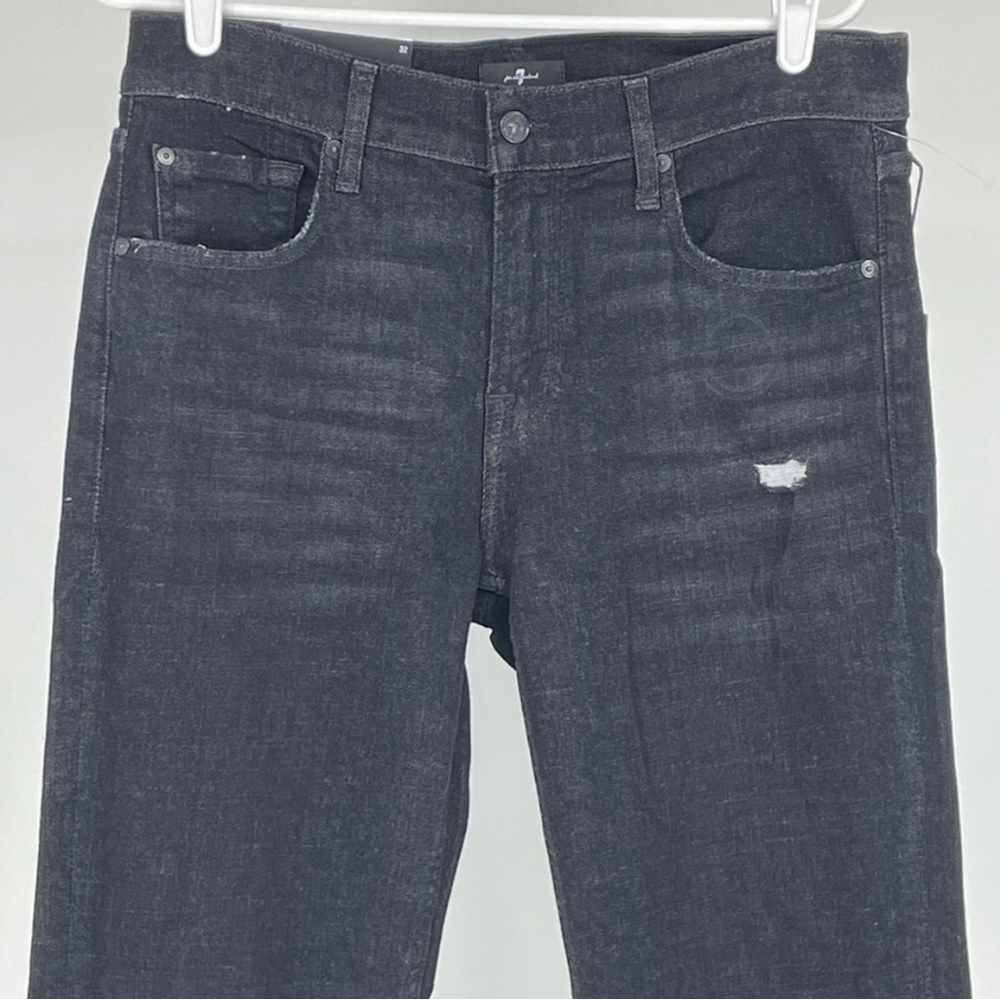7 FOR ALL MANKIND NWT MEN’S SLIMMY SLIM STRAIGHT JEANS BLACK DISTRESSED 32 33 36 - Picture 4 of 15